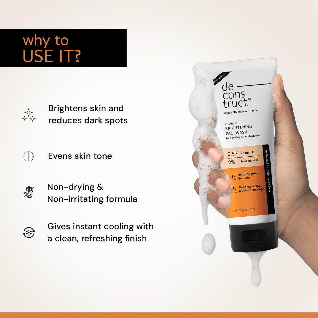 Vitamin C Brightening Face Wash – 0.5% Vitamin C + 2% Niacinamide | Brightens Dull Skin & Reduce dark spots | Non-Drying & Non - Irritating Formula