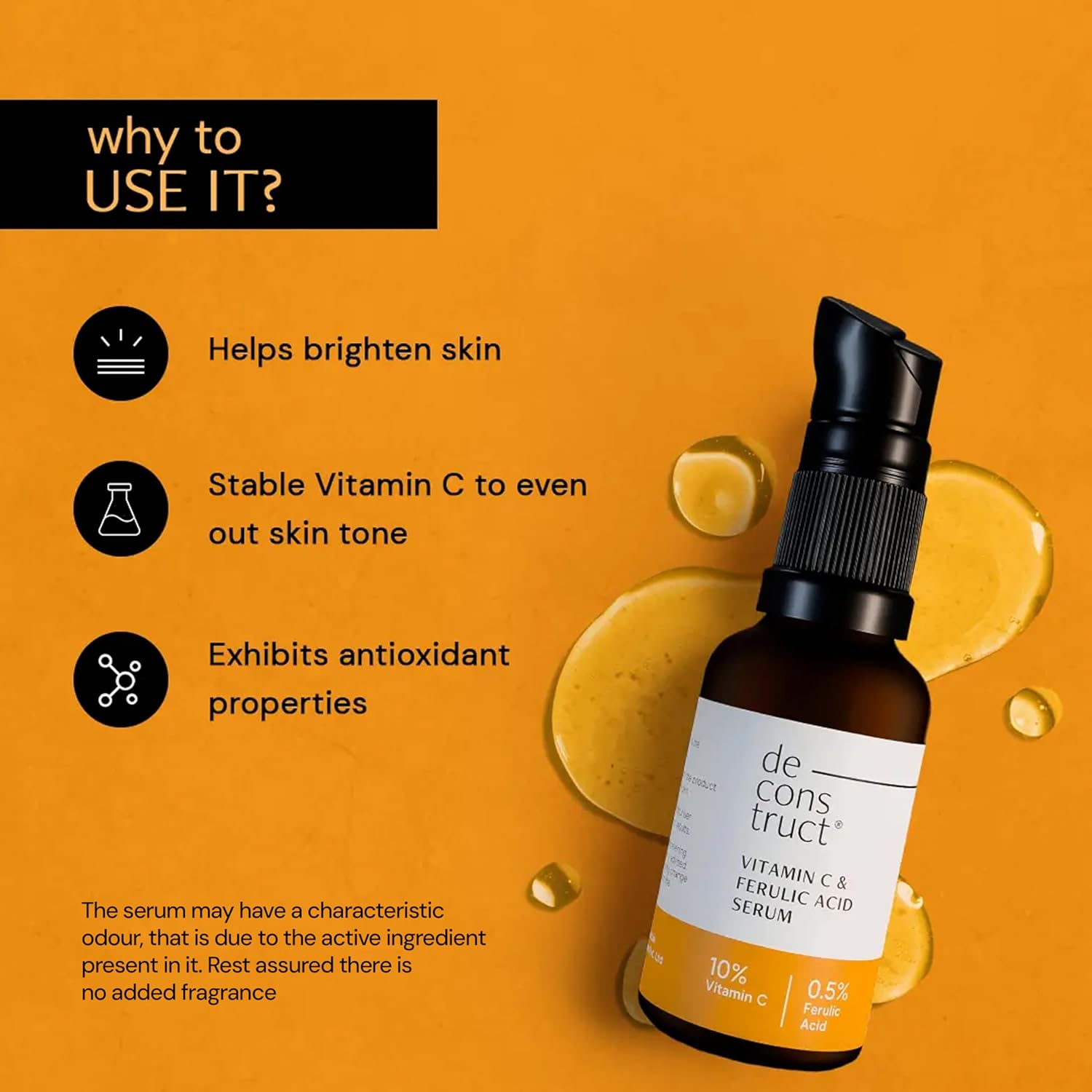 Vitamin C Serum For Face - 10% Vitamin C + 0.5 % Ferulic Acid | Non-Irritating , Non-Sticky