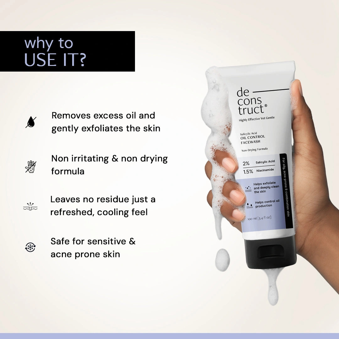Salicylic Acid Oil Control Face Wash | 2% Salicylic acid + 1.5% Niacinamide | Non-drying & Cooling