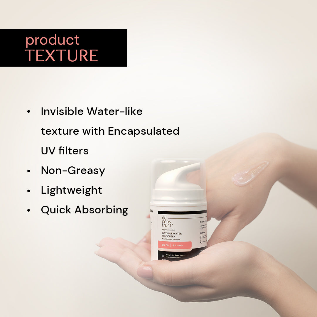 Invisible Water Sunscreen SPF 50 PA+++ | Instant Cooling & Freshness | Upto 80 Min Water-Resistant