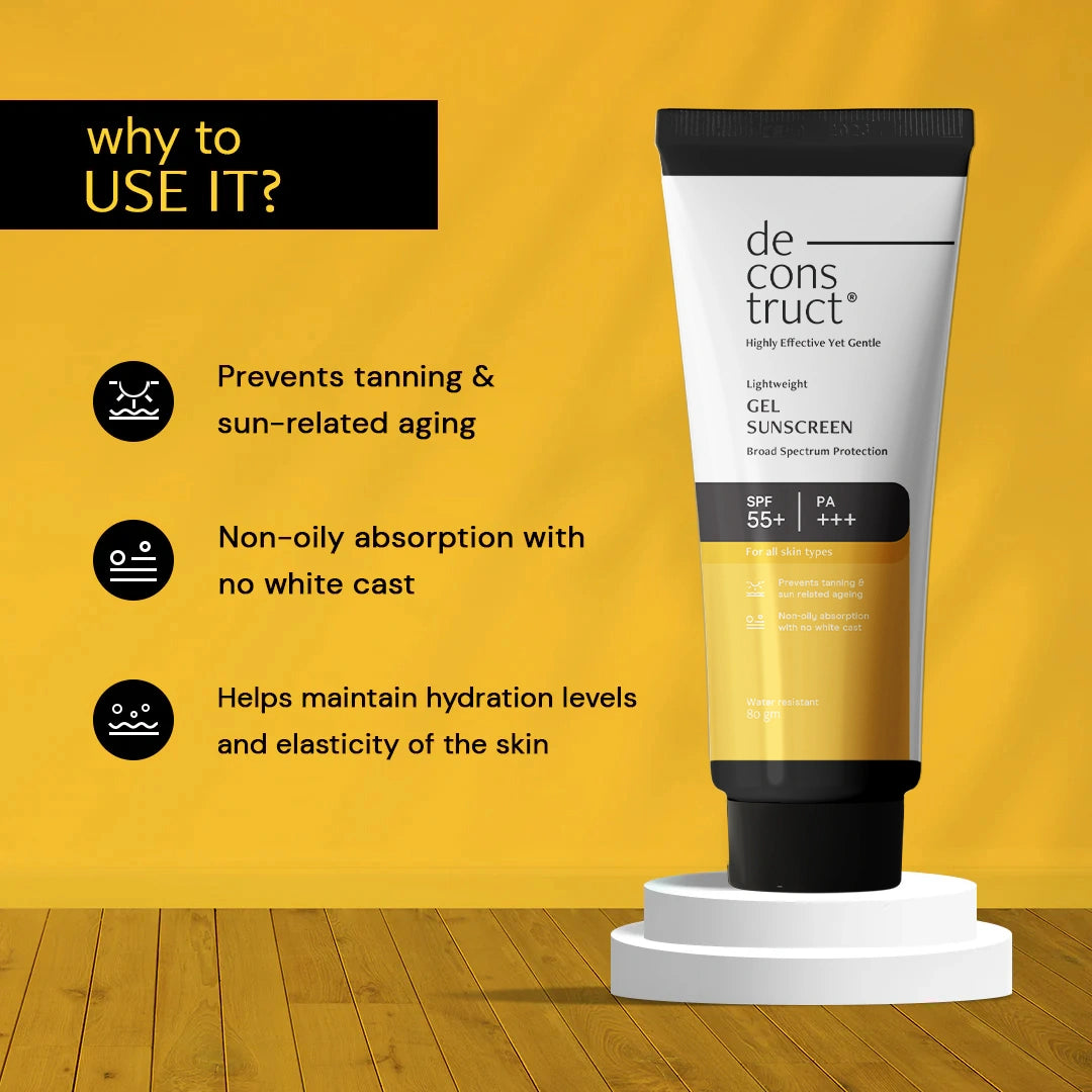 Gel Sunscreen for Oily Skin - SPF 55+ and PA+++ | Lightweight, Non - greasy Water Resistant | In -Vivo Tested (80 Gms)