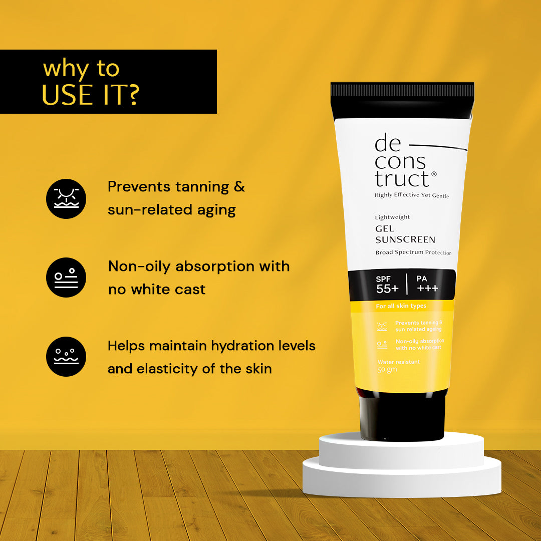 Gel Sunscreen for Oily Skin - SPF 55+ and PA+++ | Water Resistant Sunscreen (50 Gms)