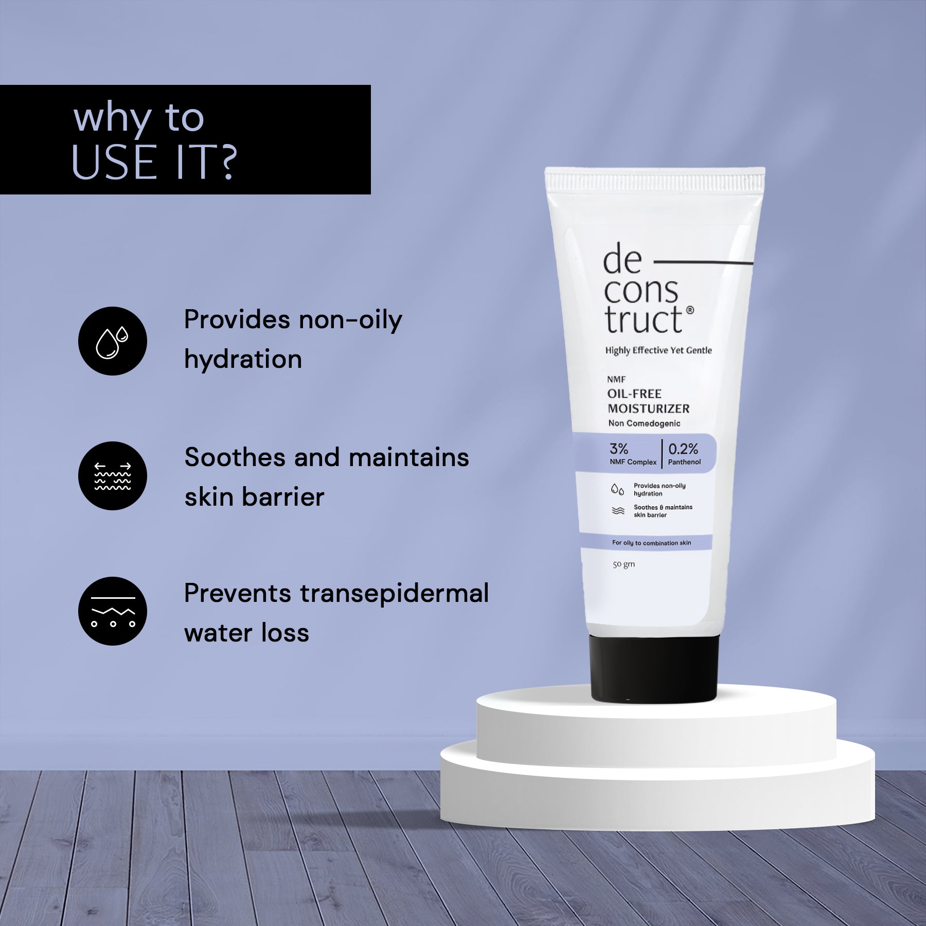 Oil-Free Moisturizer for Oily Skin - 3% NMF Complex + 0.2% Panthenol | Non Sticky, Fast absorbing | 72 Hr Hydration