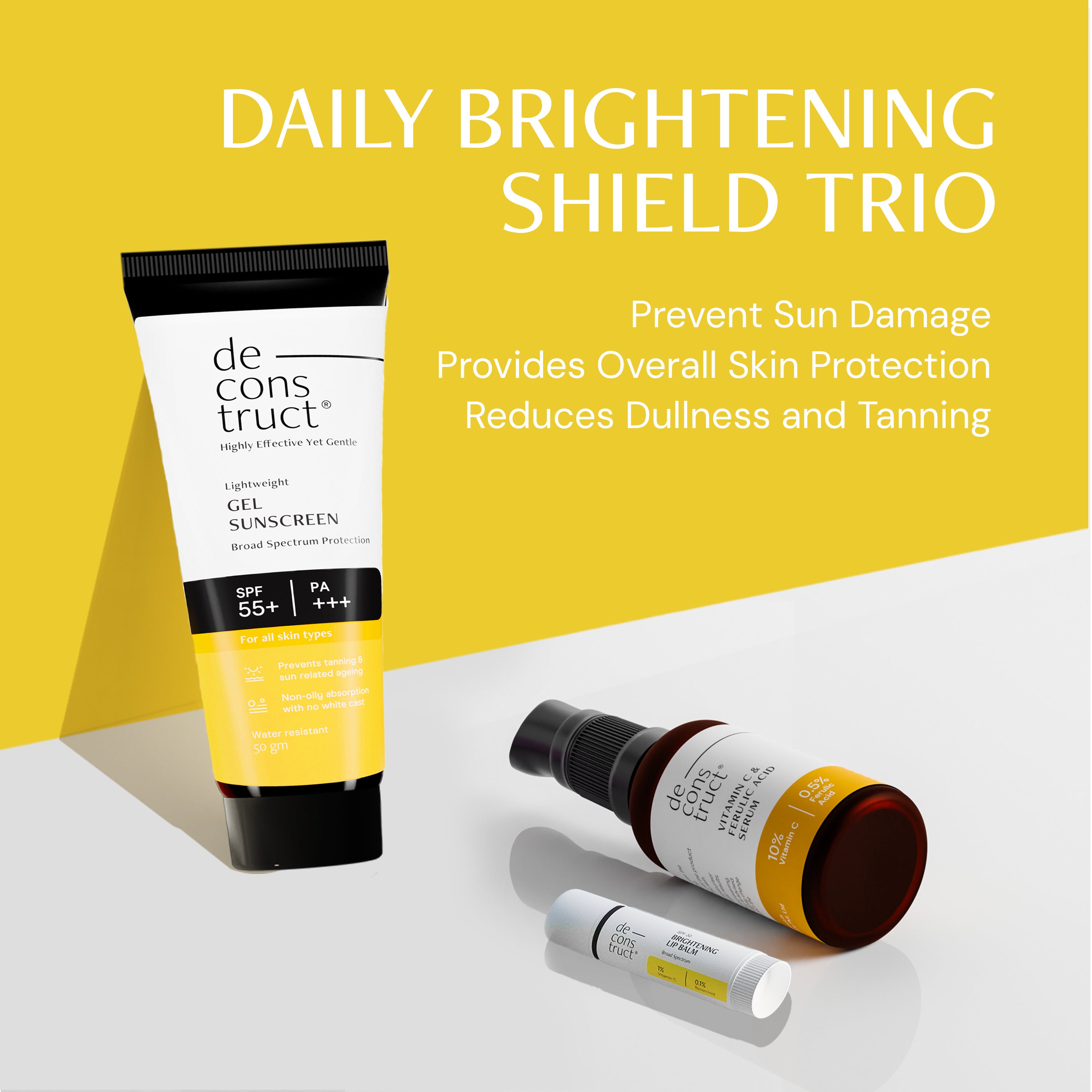 Daily Brightening Shield Trio - Vitamin C Serum + Gel Sunscreen + Brightening Lip Balm