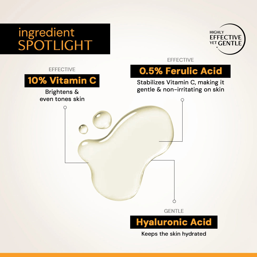 10% Vitamin C Serum for Glowing Skin | Clinically Tested, Non-Irritating| Brightens & Evens Tone | For Oily Skin