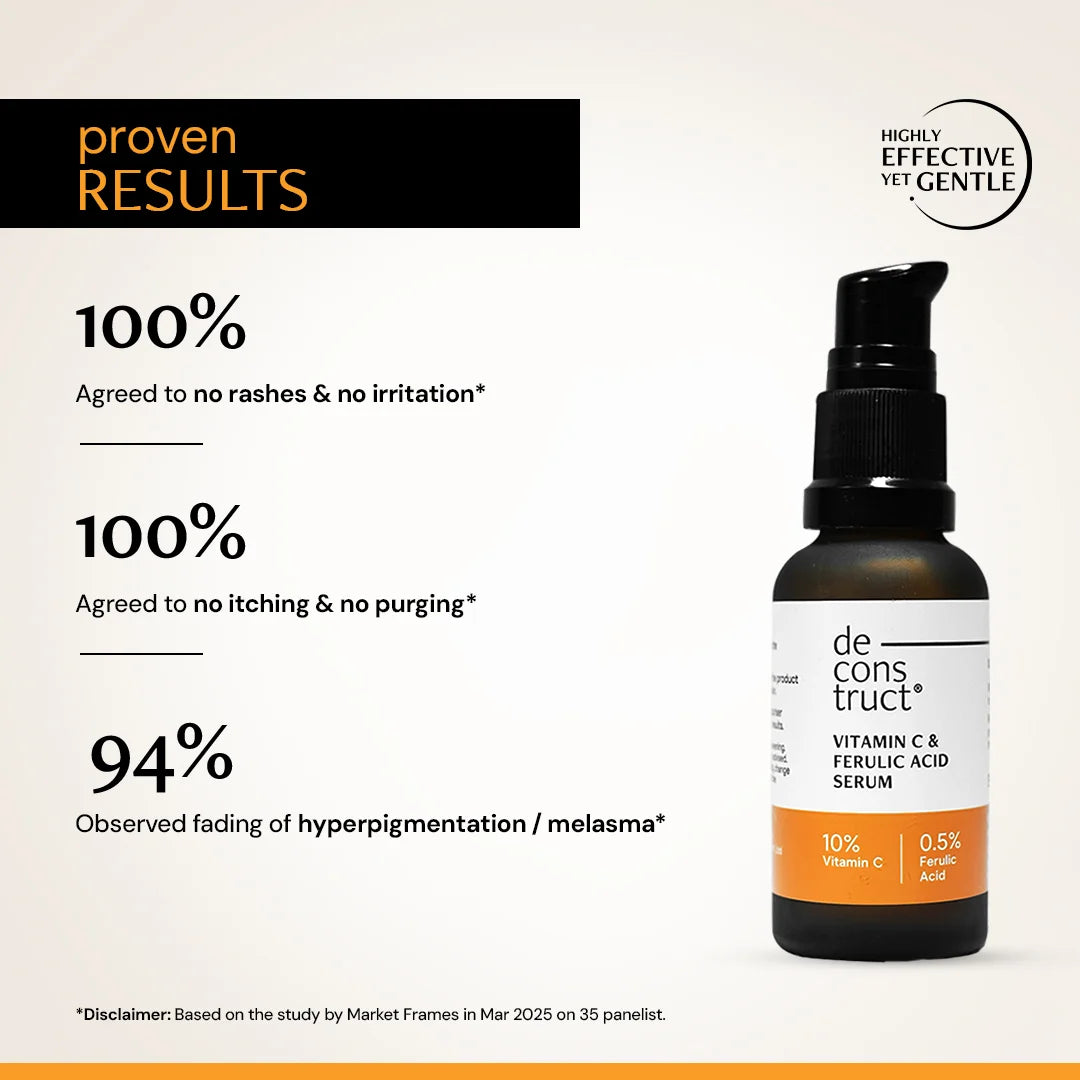 Results representation image showing improved skin brightness and clarity with consistent use of vitamin C serum