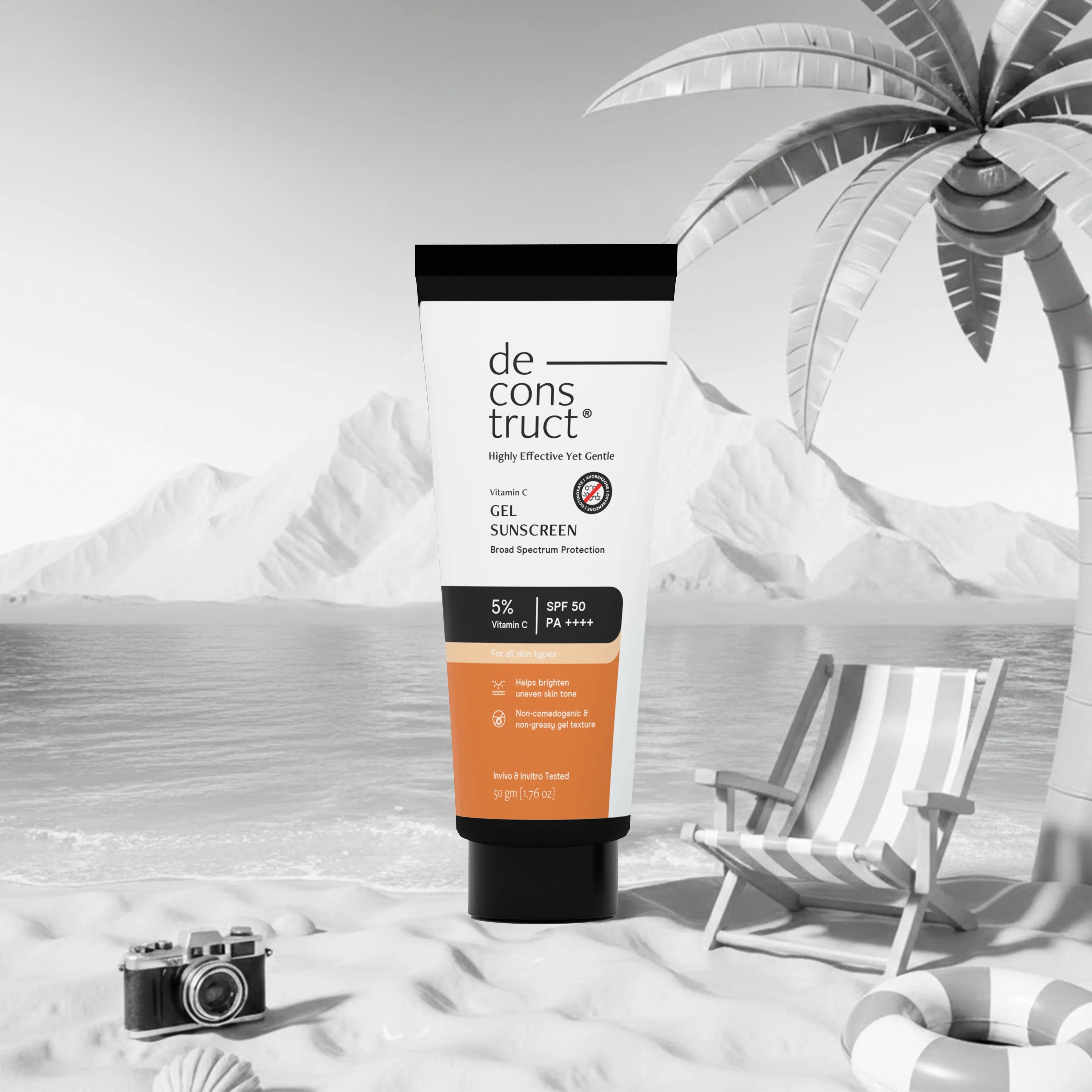 5% Vitamin C Gel Sunscreen for Oily Skin - SPF 50 PA++++ | Brightens skin tone |100% Photostable Sunscreen with 4 New Gen UV Filters | Long Lasting | Lightweight | In-Vivo Tested