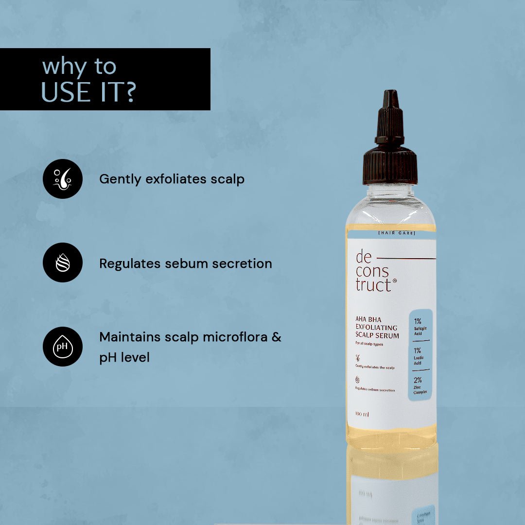 AHA BHA Exfoliating Scalp Serum - 1% Salicylic acid + 1% Lactic acid + 2% Zinc complex - thedeconstruct