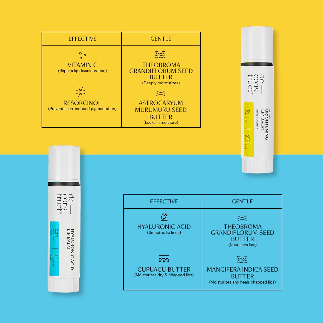 Day & Night Lip Care Duo | Brightening Lip Balm + Hyaluronic Acid Lip Balm - thedeconstruct