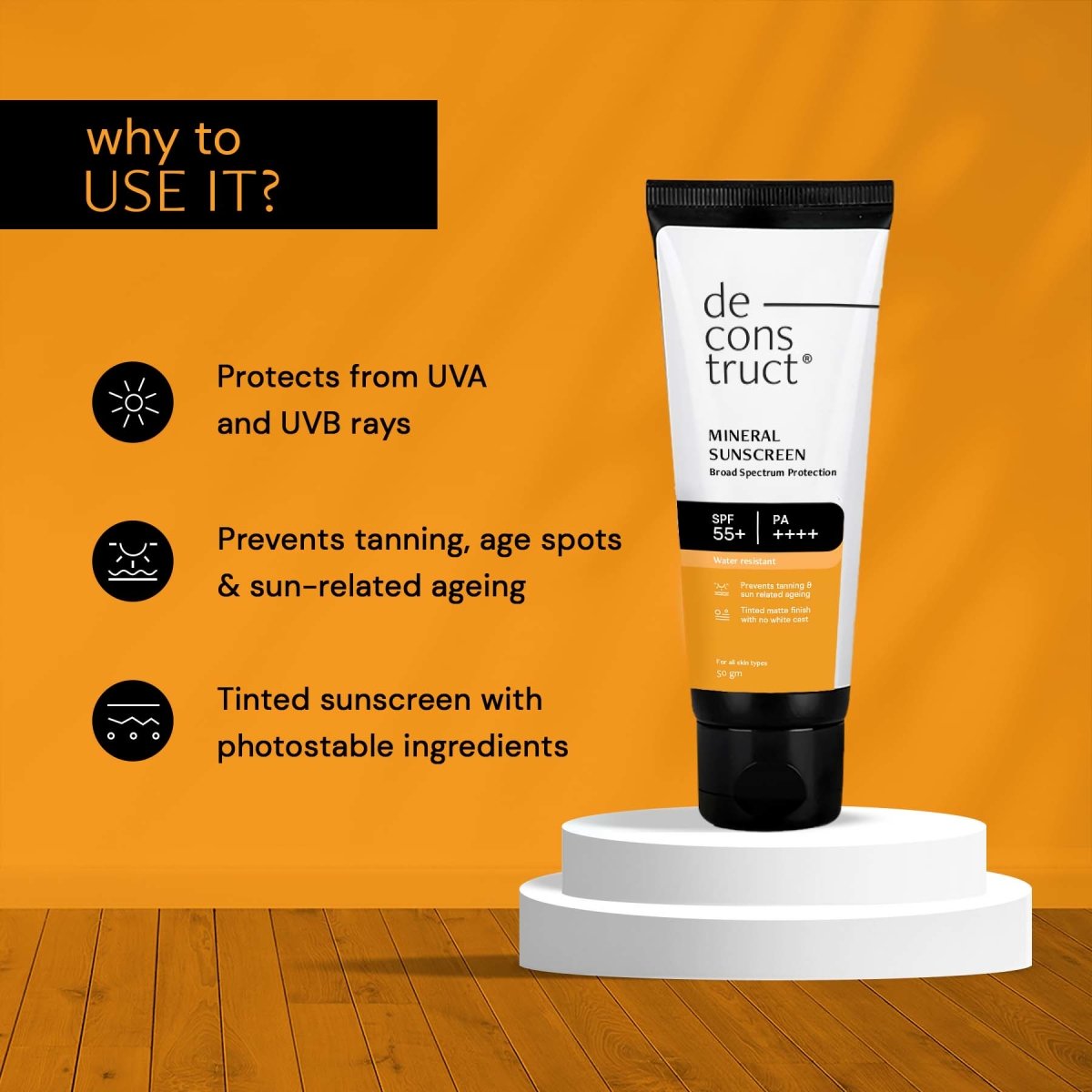 Mineral Sunscreen - SPF 55+ and PA++++ | Water Resistant Sunscreen - thedeconstruct