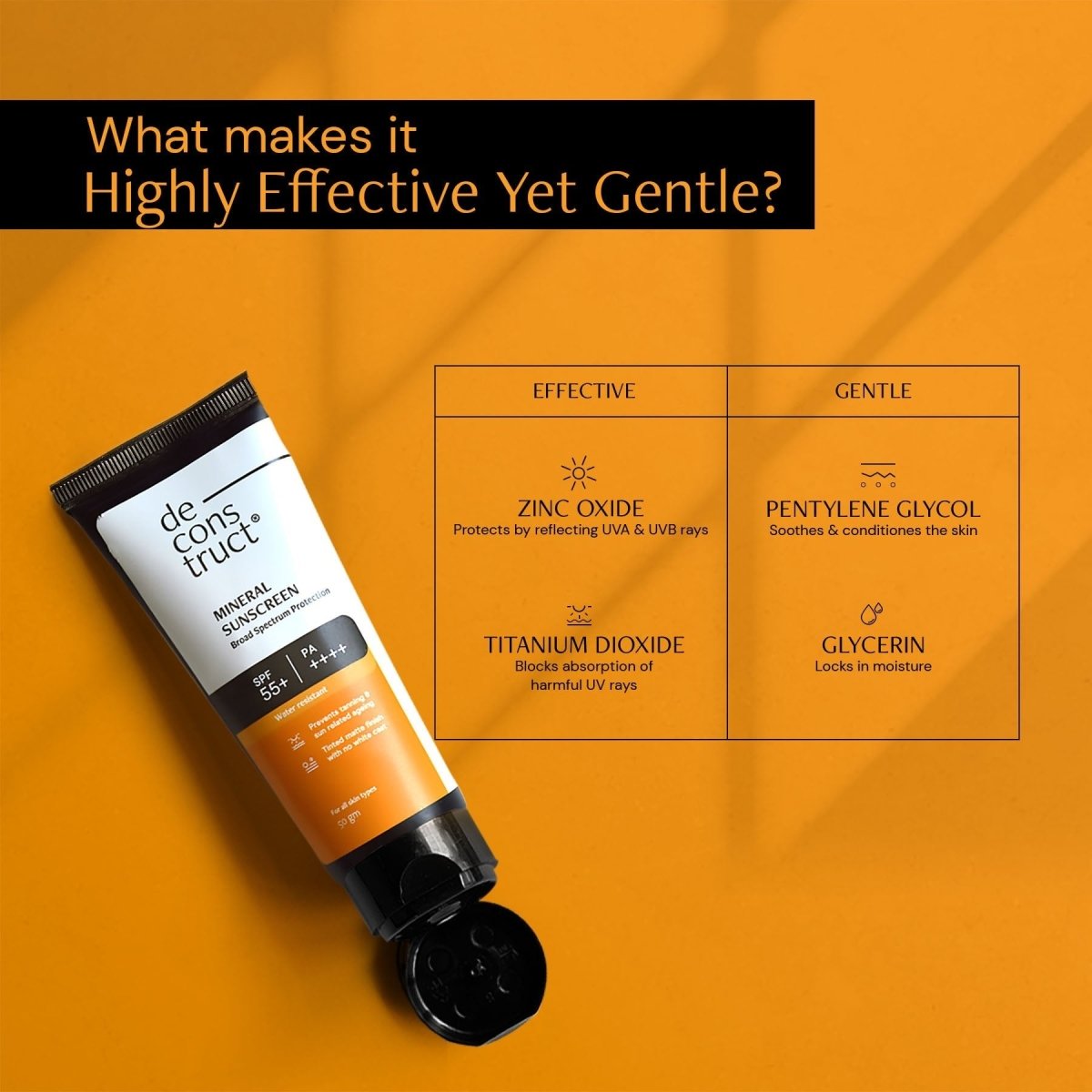 Mineral Sunscreen - SPF 55+ and PA++++ | Water Resistant Sunscreen - thedeconstruct