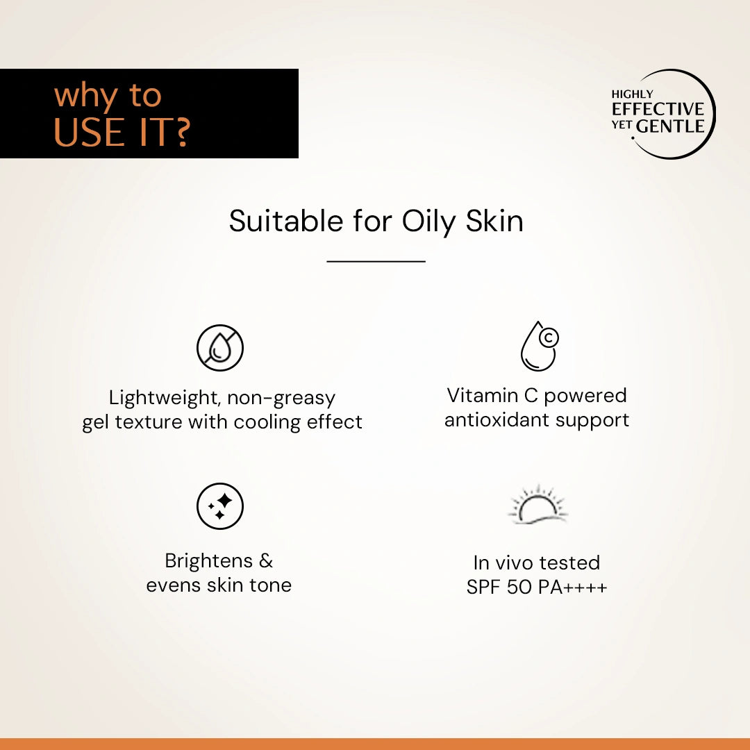 5% Vitamin C Gel Sunscreen for Oily Skin - SPF 50 PA++++ | In-Vivo Tested