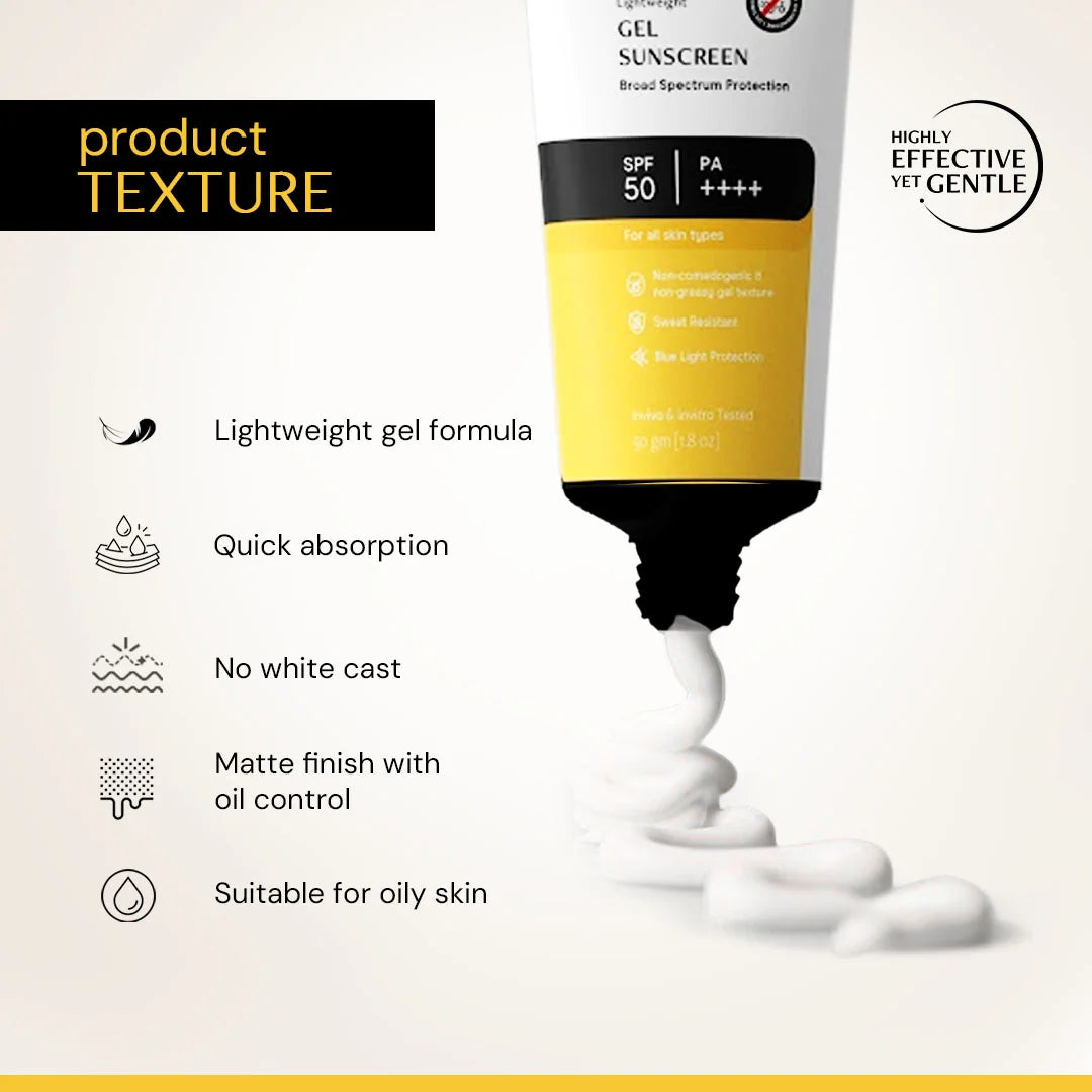 Gel Sunscreen for Oily Skin - SPF 50 PA++++(50 gm) | In-Vivo Tested