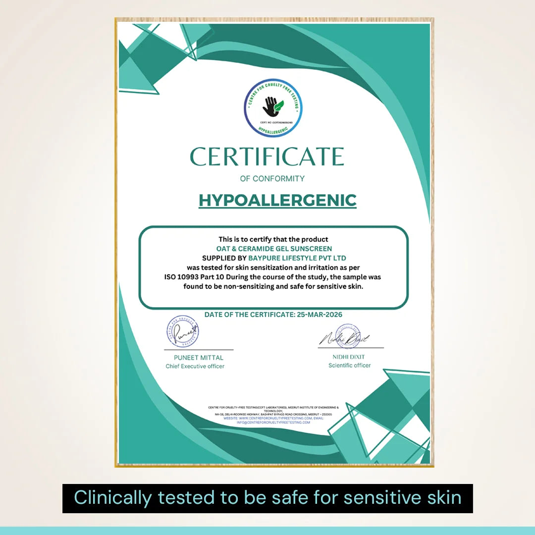 Oats &amp; Ceramide Gel Sunscreen SPF 50 PA++++ for Sensitive Skin | In-Vivo Tested