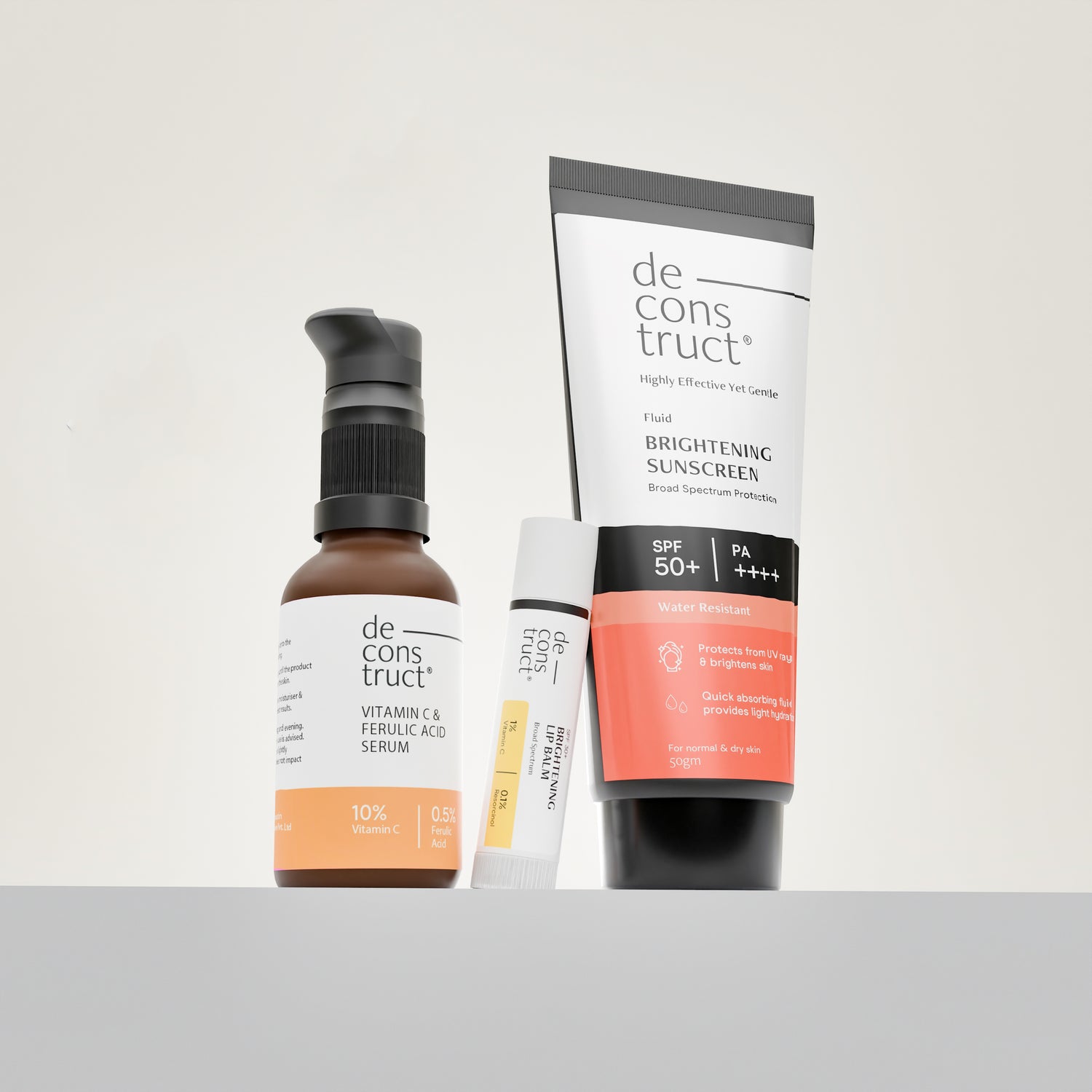 Bestseller Trio: Fluid Brightening Sunscreen + Vitamin C Serum + Brightening Lip Balm