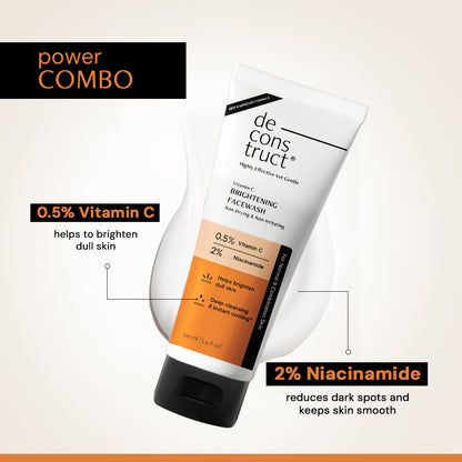 Vitamin C Brightening Face Wash – 0.5% Vitamin C + 2% Niacinamide | Brightens Dull Skin &amp; Reduce dark spots | Non-Drying &amp; Non - Irritating Formula
