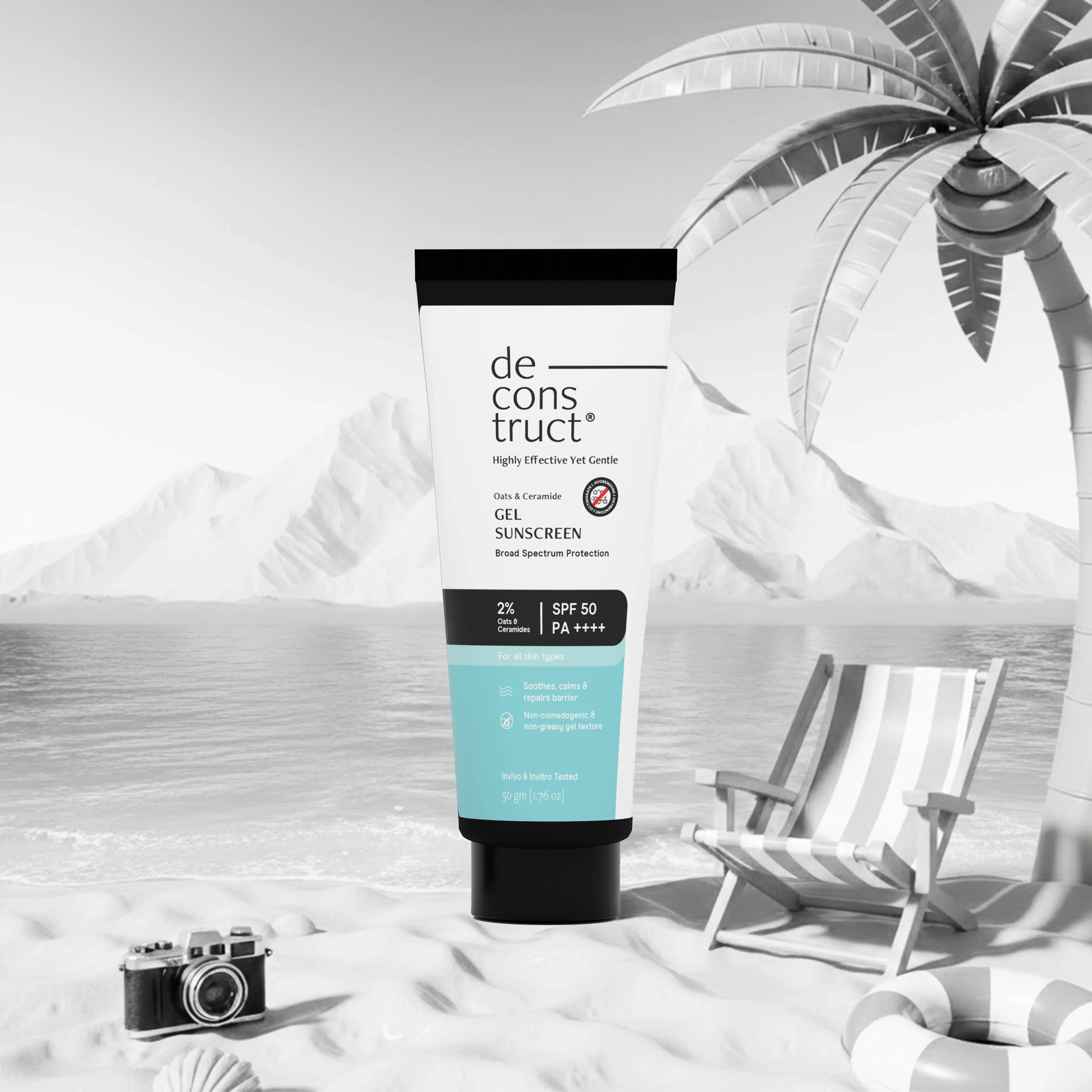 Oats and Ceramide Gel Sunscreen for Sensitive Skin - SPF 50 PA++++ |Soothes and Calms Skin| 100% Photostable Sunscreen with 4 New Gen UV Filters | Long Lasting | Lightweight | In-Vivo Tested