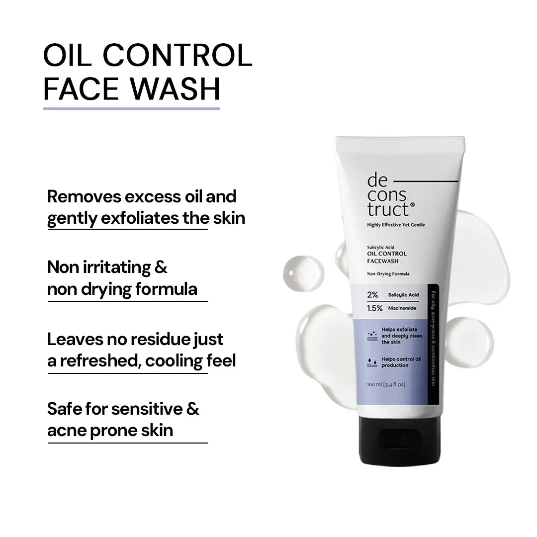 Salicylic Acid Oil Control Face Wash + Acne Control Moisturizer with Ectoin &amp; Ceramides | Acne &amp; Oil Control Duo