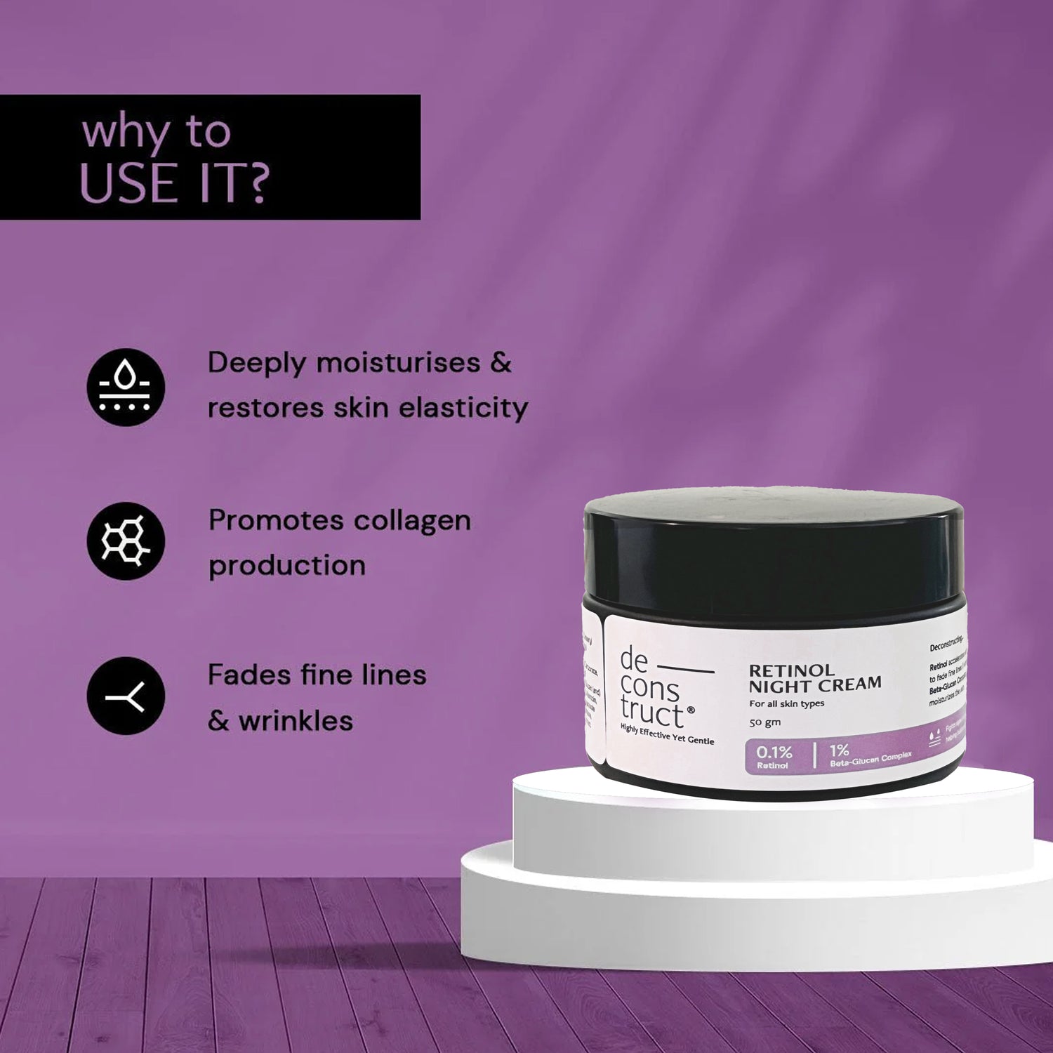 Retinol night cream - 0.1% Retinol + 1% Beta-Glucan Complex