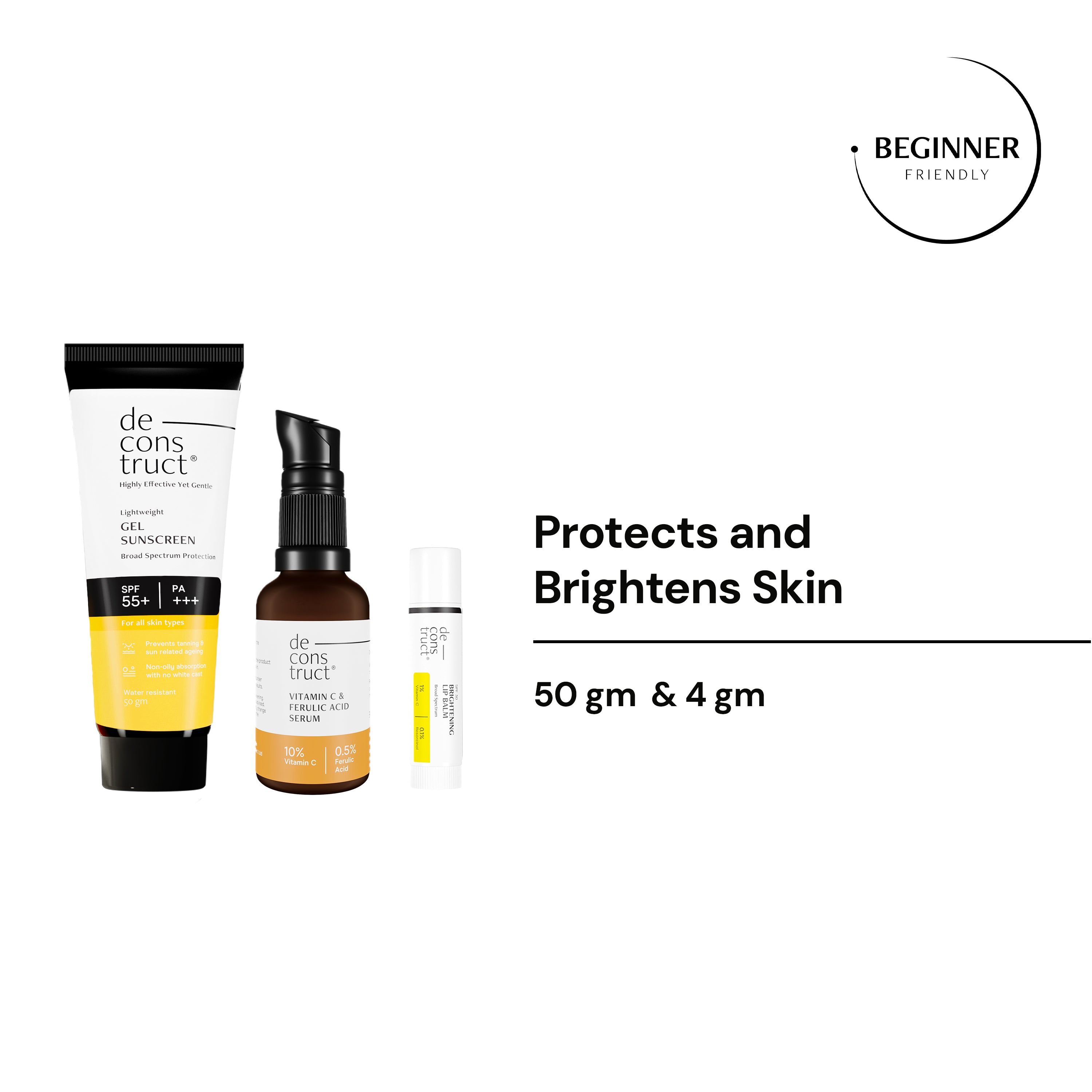 Daily Brightening Shield Trio - Vitamin C Serum + Gel Sunscreen + Brightening Lip Balm