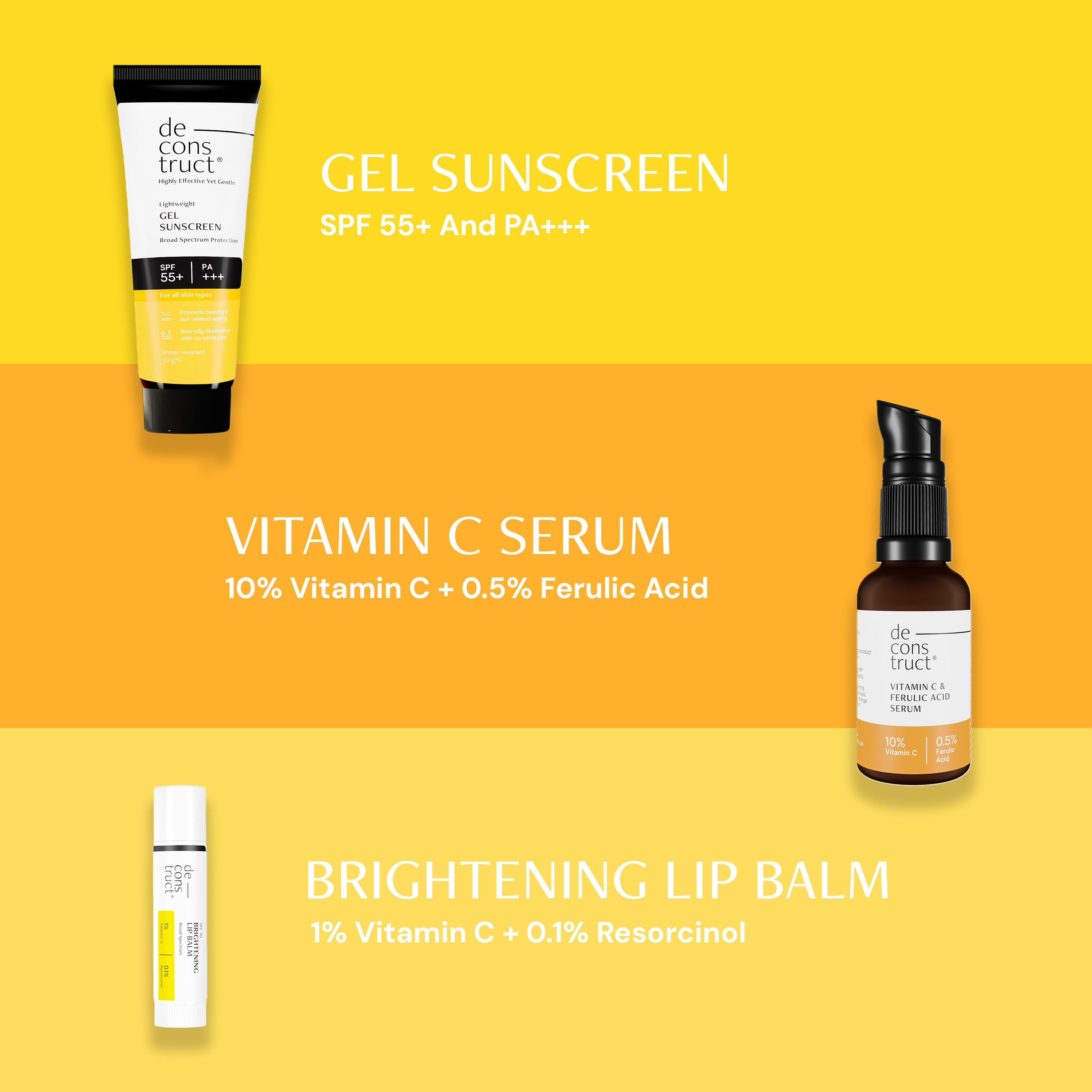 Daily Brightening Shield Trio - Vitamin C Serum + Gel Sunscreen + Brightening Lip Balm