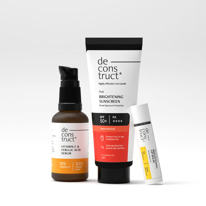 Bestseller Trio: Fluid Brightening Sunscreen + Vitamin C Serum + Brightening Lip Balm