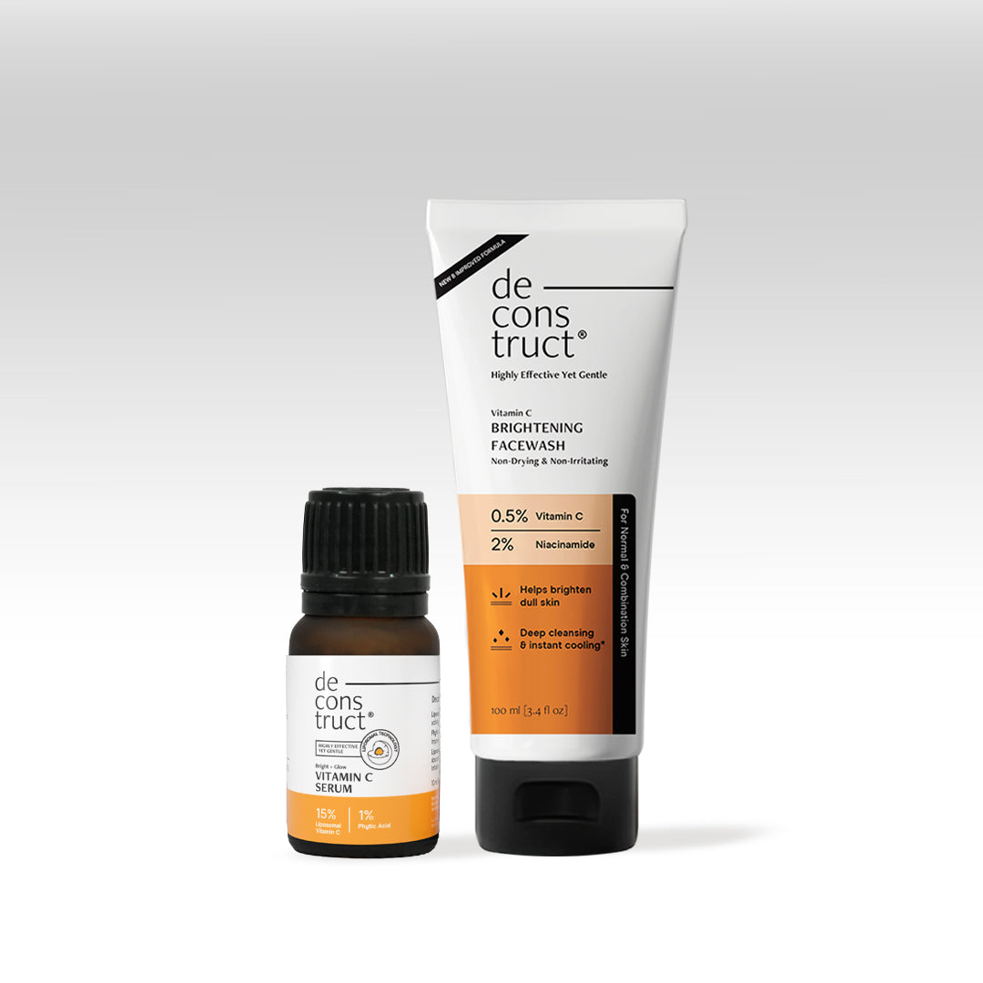 Vitamin C Brightening Face Wash + 10% Vitamin C & Ferulic Acid Serum | Anti-Pigmentation Duo for Dark Spots & Uneven Tone