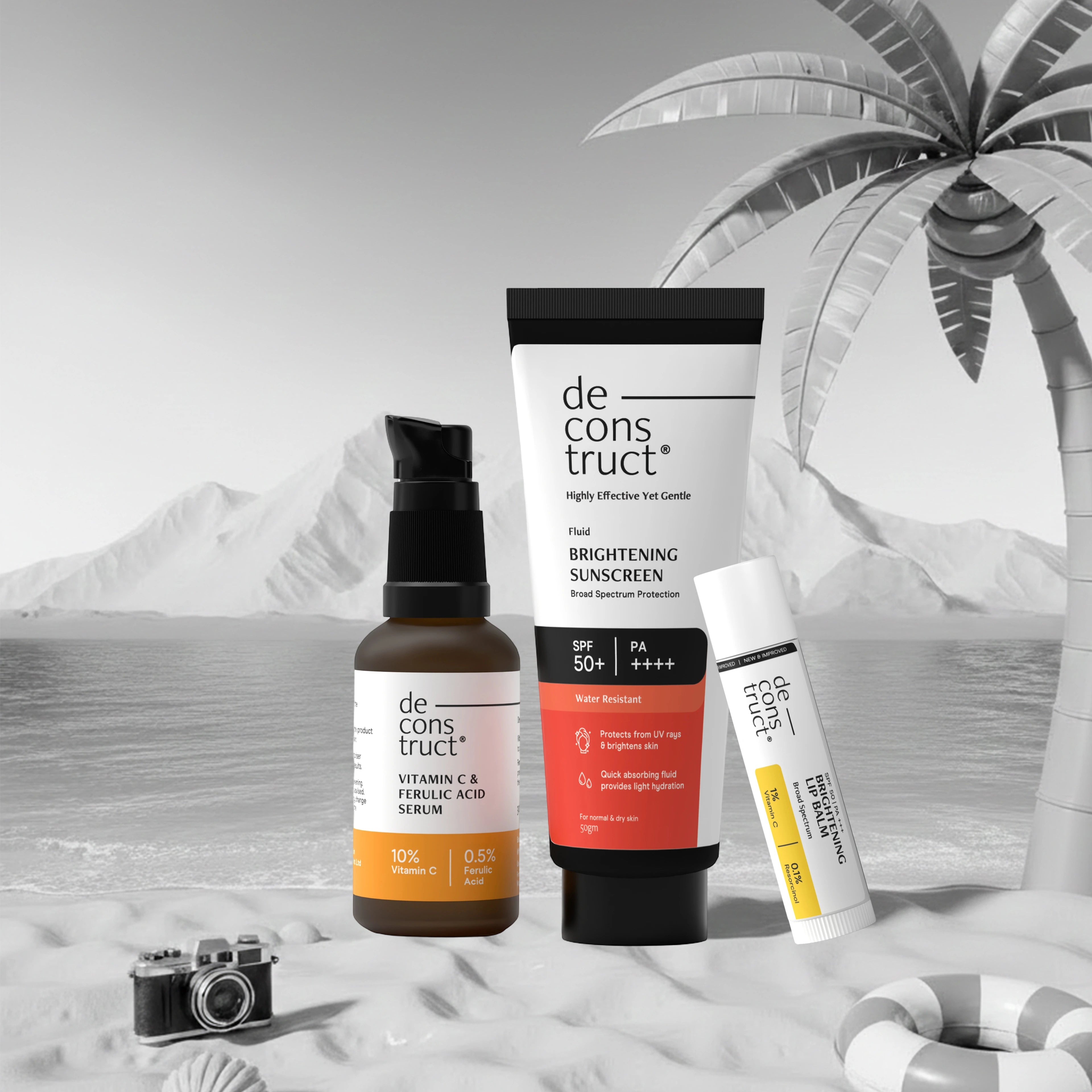 Bestseller Trio: Fluid Brightening Sunscreen + Vitamin C Serum + Brightening Lip Balm