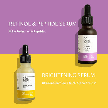 Daily AM PM Young &amp; Glowing Skin Duo- Brightening Serum + Retinol &amp; Peptide Serum - thedeconstruct