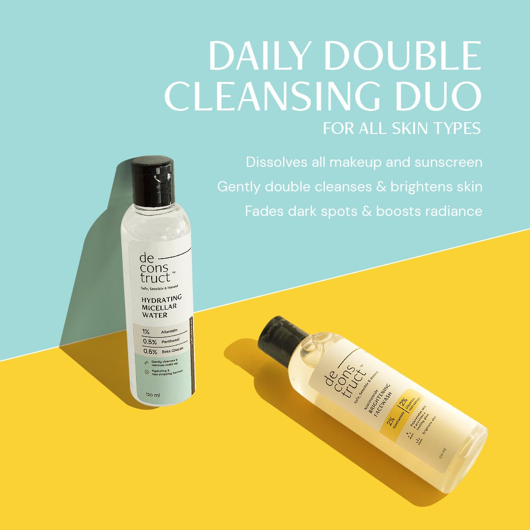 Daily Double Cleansing Duo for All Skin Types - Hydrating Micellar Water + Brightening Face Wash - thedeconstruct