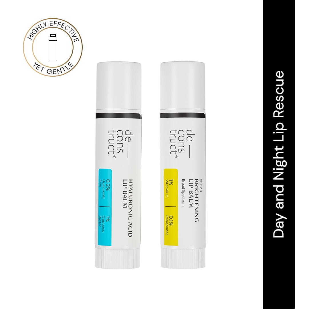 Day &amp; Night Lip Care Duo | Brightening Lip Balm + Hyaluronic Acid Lip Balm - thedeconstruct