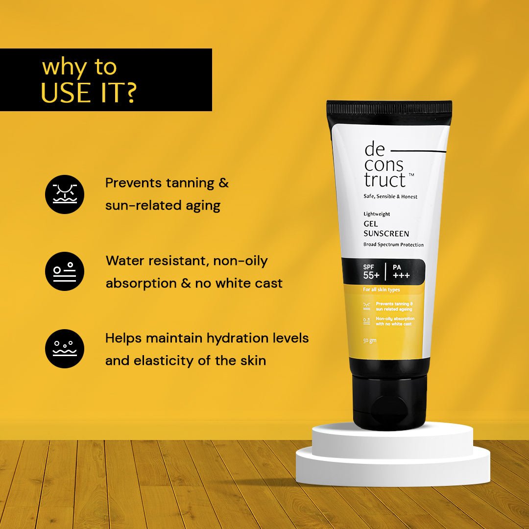 Gel Sunscreen - SPF 55+ and PA+++ | Water Resistant Sunscreen - thedeconstruct