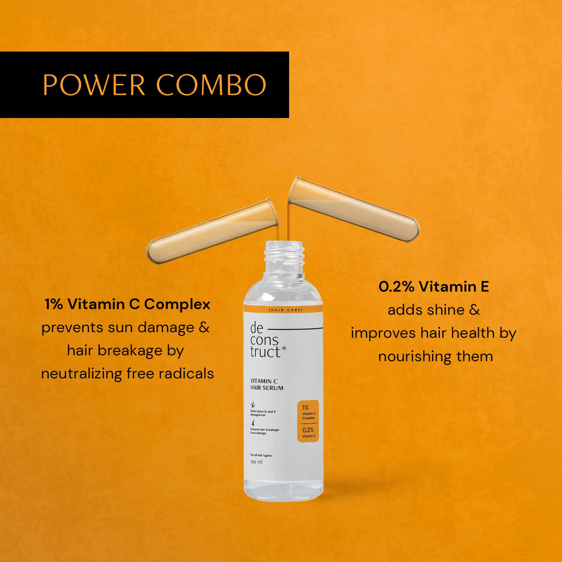 Vitamin C Hair Serum - 1 % Vitamin C Complex + 0.2% Vitamin E | Hair Shine Serum for Women &amp; Men - thedeconstruct